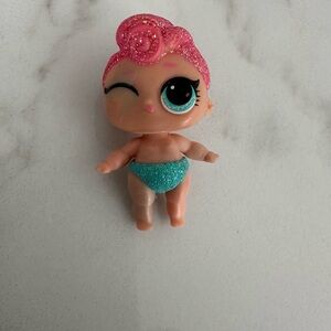 Sparkling Pink-Haired Cake Topper with Teal Outfit